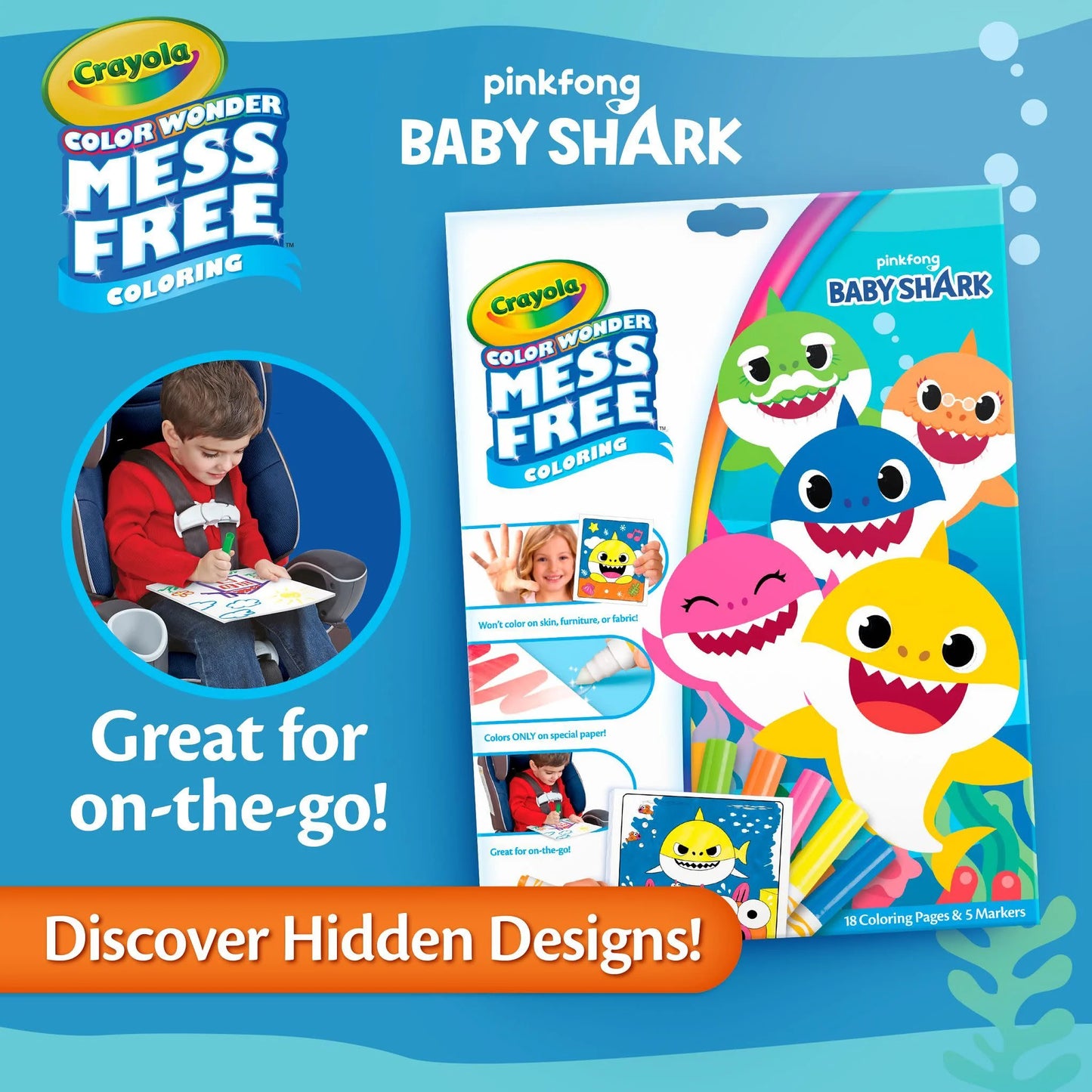 Color Wonder Mess Free Baby Shark Coloring Set, 23 Pcs, Coloring Book for Toddlers, Travel Activity, Gift, Ages 3+