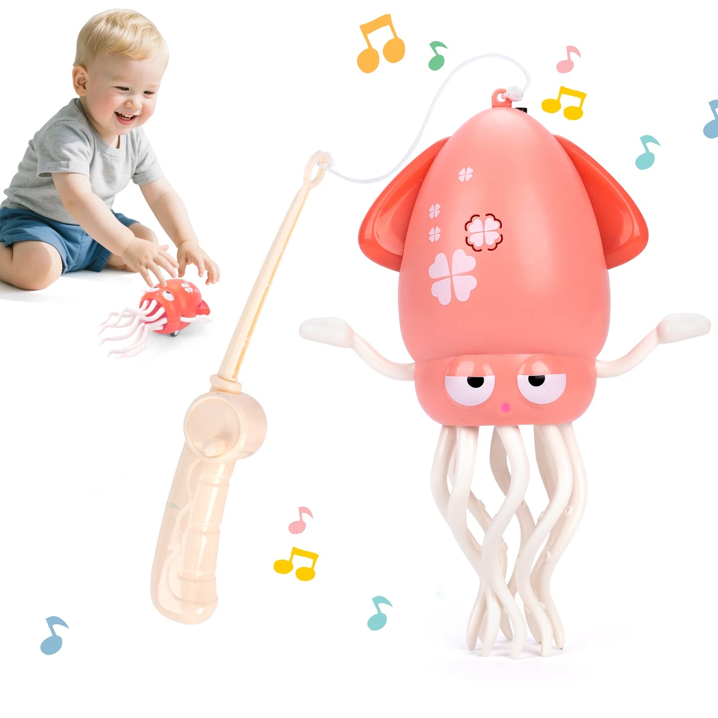 Electronic Dancing Squid Toys with Light&Music Funny Induction Lying Flat Squid Toddler Interactive Development Tummy Time Gifts