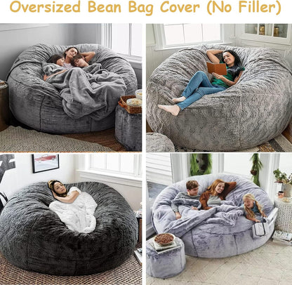 Bean Bag Chairs Giant Bean Bag Cover Only Soft Fluffy Fur Bean Bag 7Ft Dark Grey