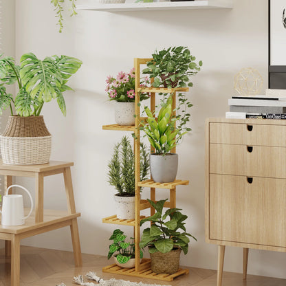 (2 Pack)  5 Tier Plant Stand Indoor, Small Corner Plant Shelf for Multiple Plants, Tiered Bamboo Flower Stand for Window Garden Balcony Home Decor Living Room Bedroom