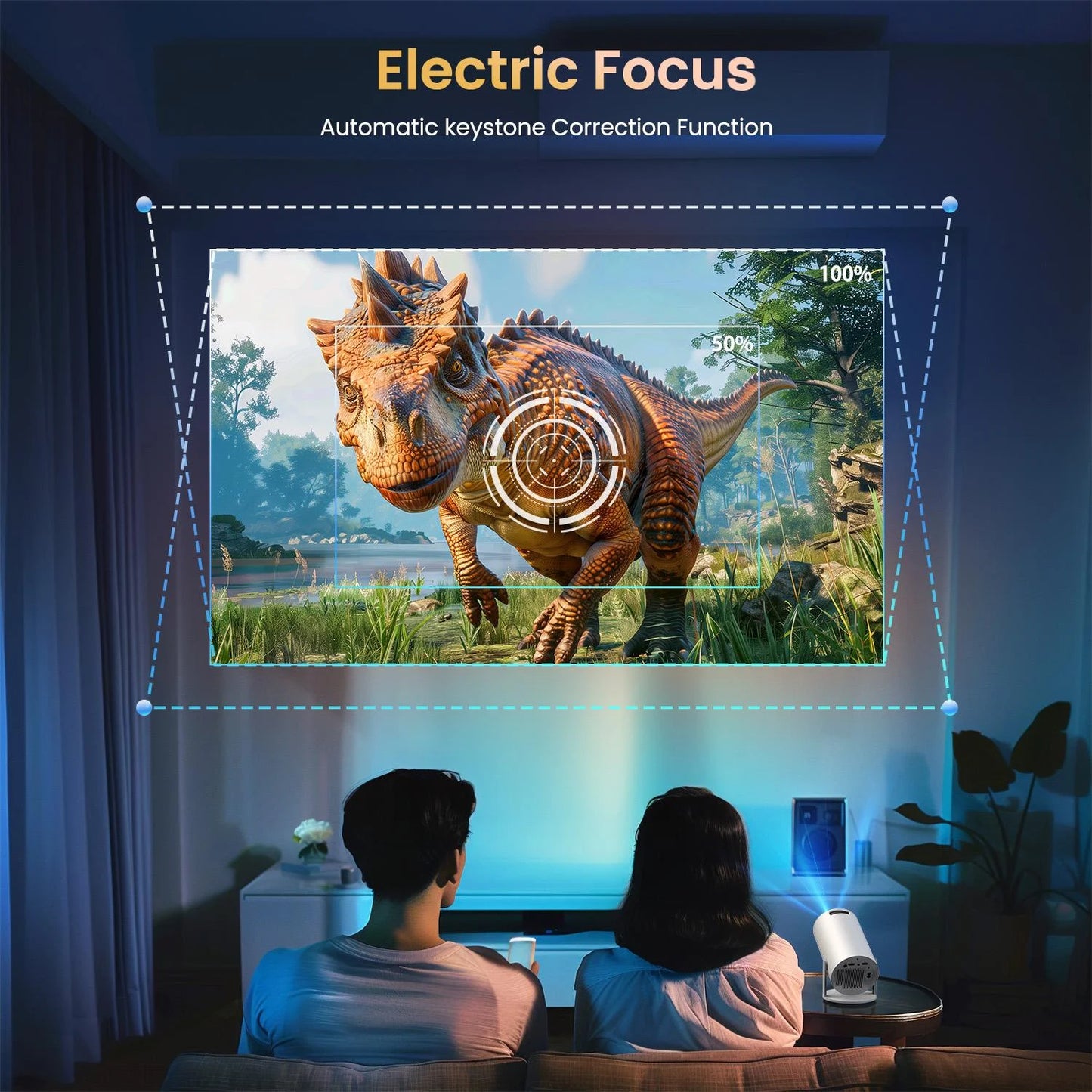 [Electric Focus] Mini Projector with Wifi & Bluetooth , 210°Rotation & Portable Home Projector