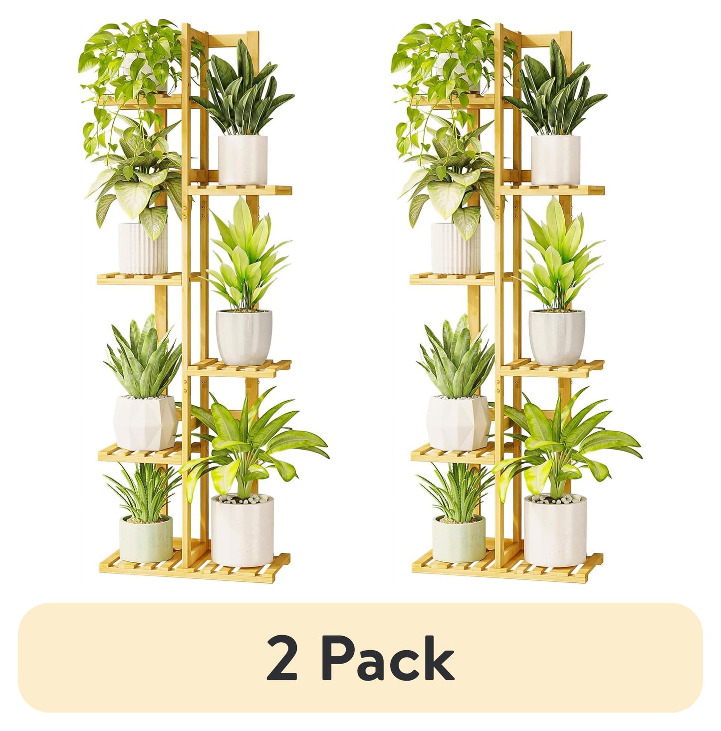 (2 Pack)  5 Tier Plant Stand Indoor, Small Corner Plant Shelf for Multiple Plants, Tiered Bamboo Flower Stand for Window Garden Balcony Home Decor Living Room Bedroom