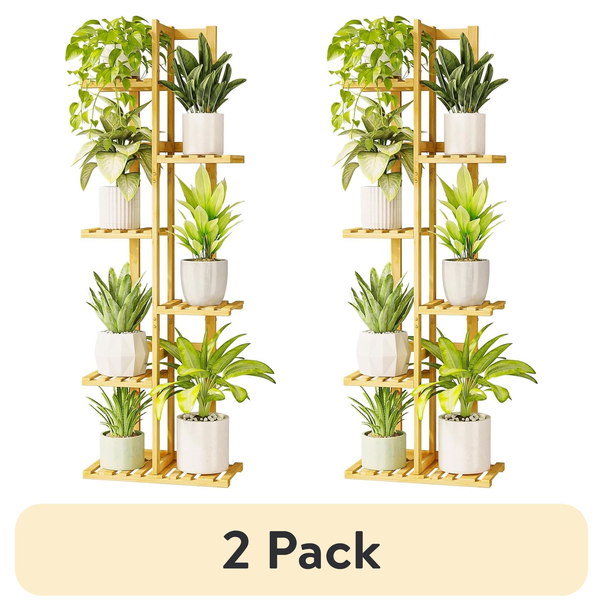 (2 Pack)  5 Tier Plant Stand Indoor, Small Corner Plant Shelf for Multiple Plants, Tiered Bamboo Flower Stand for Window Garden Balcony Home Decor Living Room Bedroom