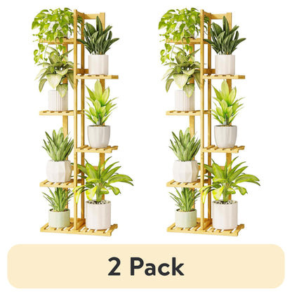 (2 Pack)  5 Tier Plant Stand Indoor, Small Corner Plant Shelf for Multiple Plants, Tiered Bamboo Flower Stand for Window Garden Balcony Home Decor Living Room Bedroom