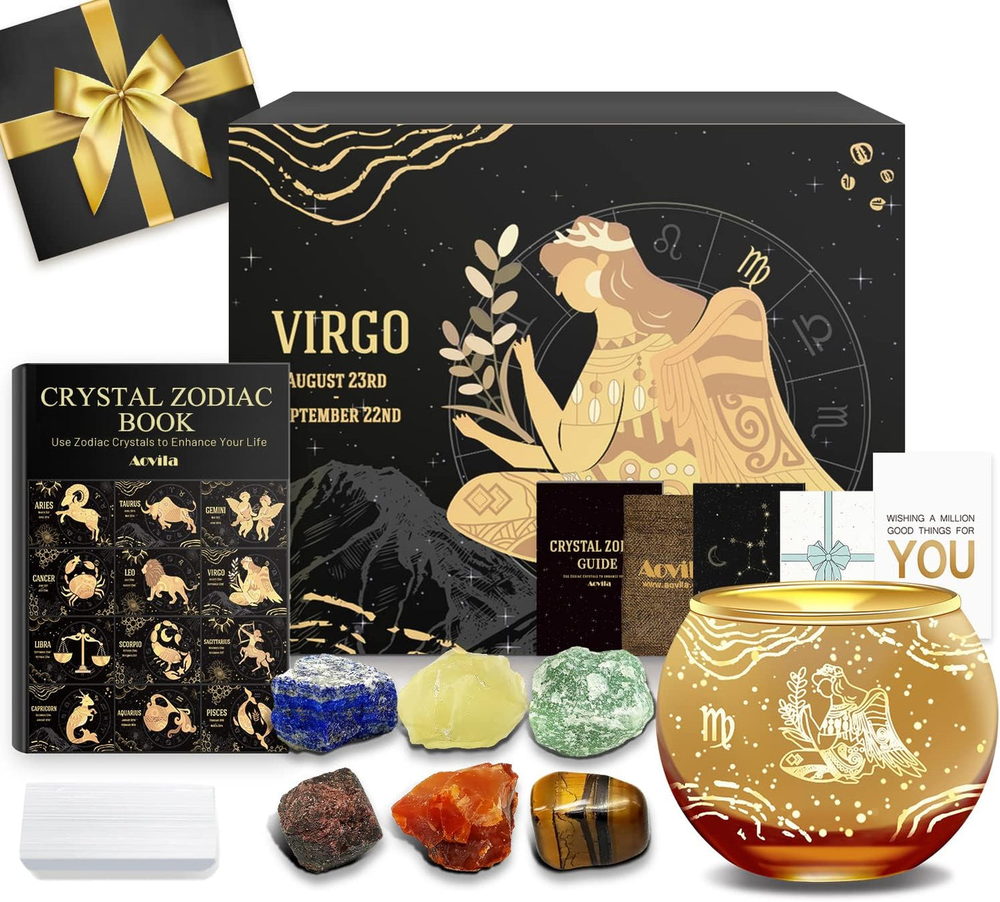 Libra Crystals Gift Set, Libra Zodiac Signs Healing Crystals Birthstones with Horoscope Box Set Libra Astrology Crystals Healing Stones Gifts