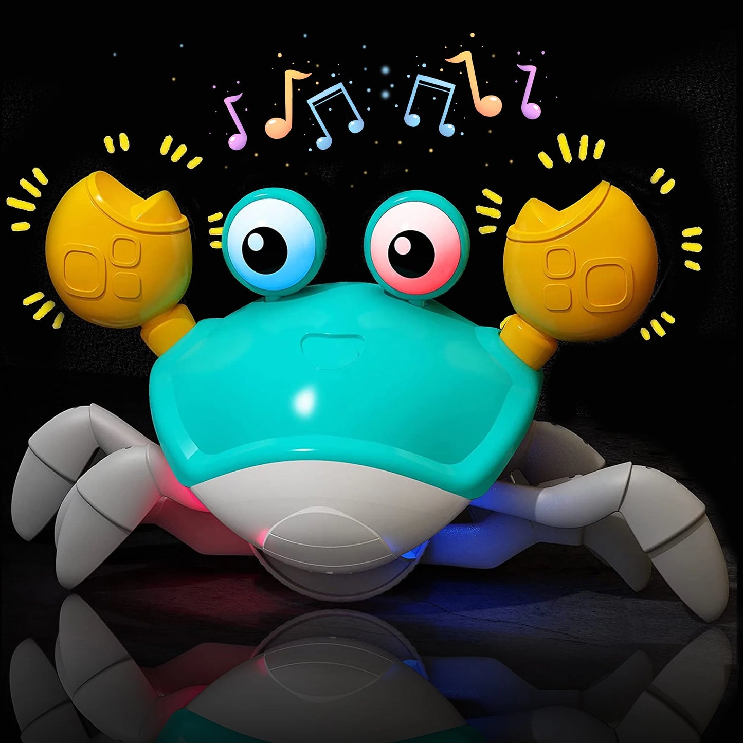 Crawling Crab Baby Toy with Music and LED Light Up,Toddler Interactive Learning Development Toy with Automatically Avoid Obstacles(Green)