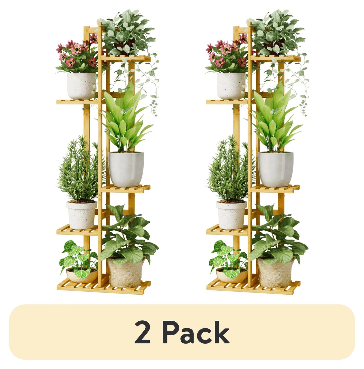 (2 Pack)  5 Tier Plant Stand Indoor, Small Corner Plant Shelf for Multiple Plants, Tiered Bamboo Flower Stand for Window Garden Balcony Home Decor Living Room Bedroom