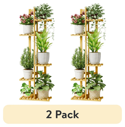 (2 Pack)  5 Tier Plant Stand Indoor, Small Corner Plant Shelf for Multiple Plants, Tiered Bamboo Flower Stand for Window Garden Balcony Home Decor Living Room Bedroom