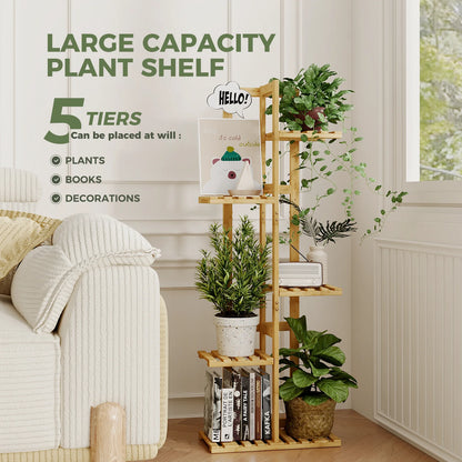 (2 Pack)  5 Tier Plant Stand Indoor, Small Corner Plant Shelf for Multiple Plants, Tiered Bamboo Flower Stand for Window Garden Balcony Home Decor Living Room Bedroom