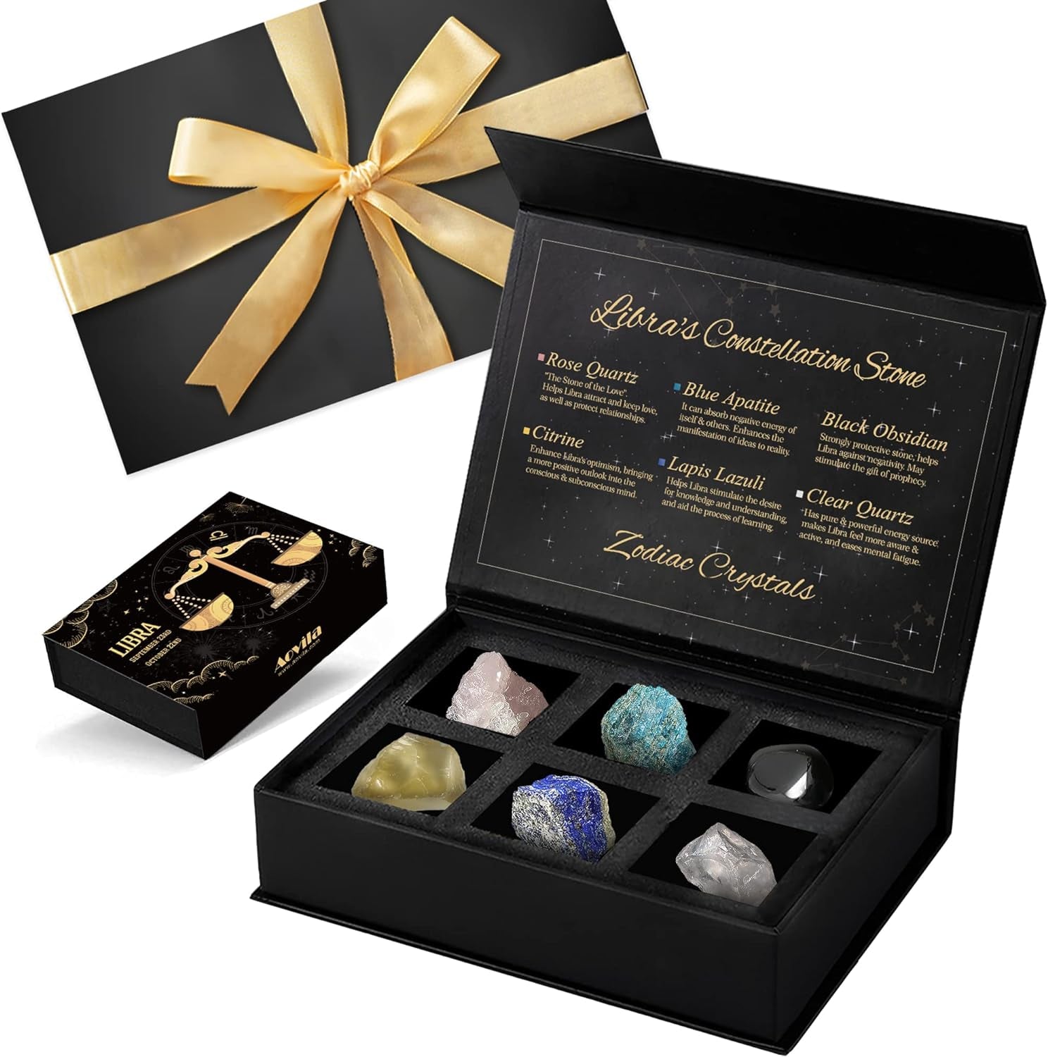 Libra Crystals Gift Set, Libra Zodiac Signs Healing Crystals Birthstones with Horoscope Box Set Libra Astrology Crystals Healing Stones Gifts