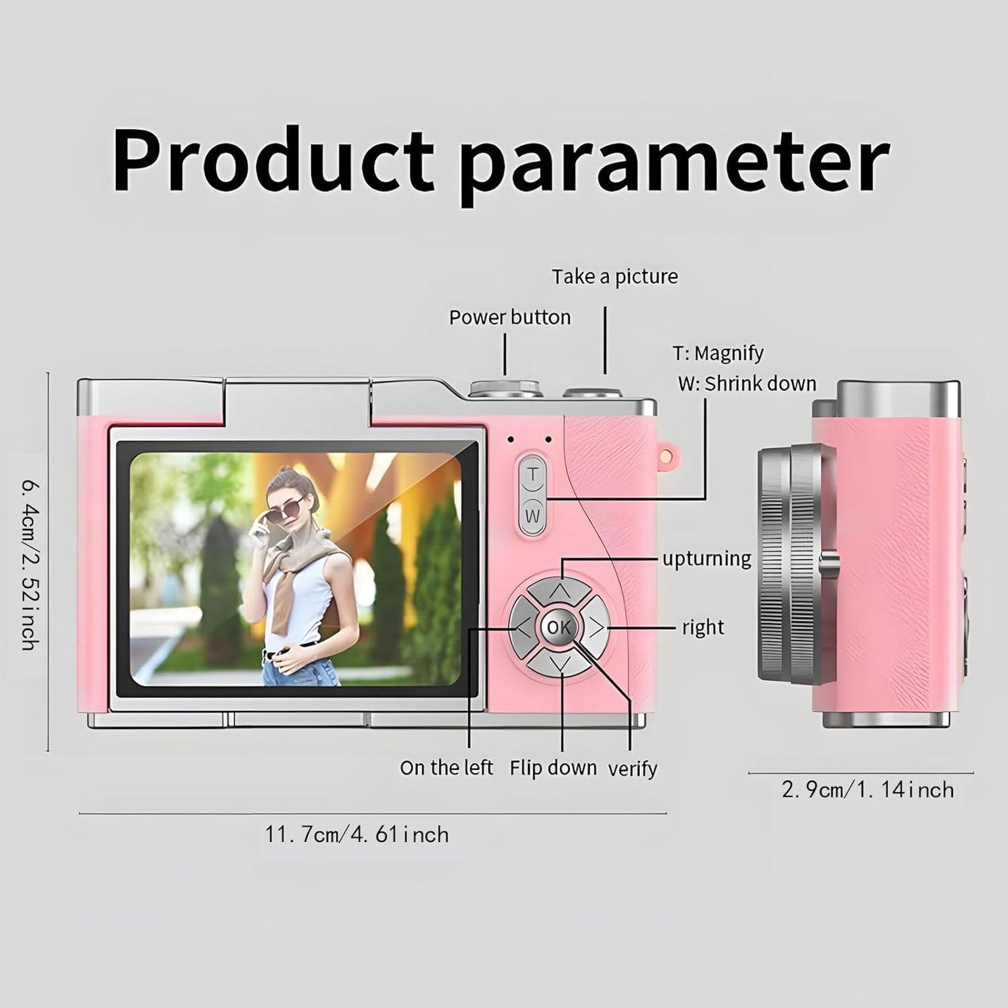 4K Digital Camera for Photography - 4K Foldable Screen Student Camera with 3" 180°Flip Screen, 64MP Vlogging Camera for Youtube, 18X Digital Zoom Point, 32GB Micro SD Card for Beginner (Pink)