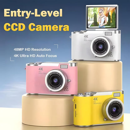 4K Digital Camera for Photography - 4K Foldable Screen Student Camera with 3" 180°Flip Screen, 64MP Vlogging Camera for Youtube, 18X Digital Zoom Point, 32GB Micro SD Card for Beginner (Pink)