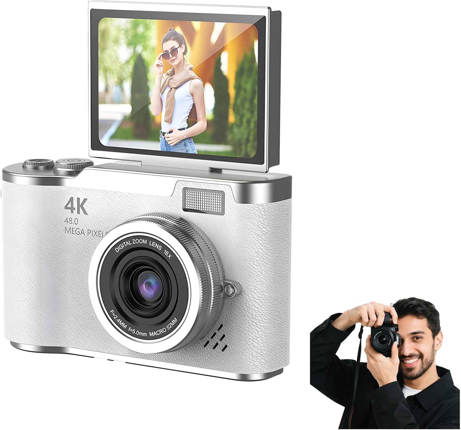 4K Digital Camera for Photography - 4K Foldable Screen Student Camera with 3" 180°Flip Screen, 64MP Vlogging Camera for Youtube, 18X Digital Zoom Point, 32GB Micro SD Card for Beginner (Pink)