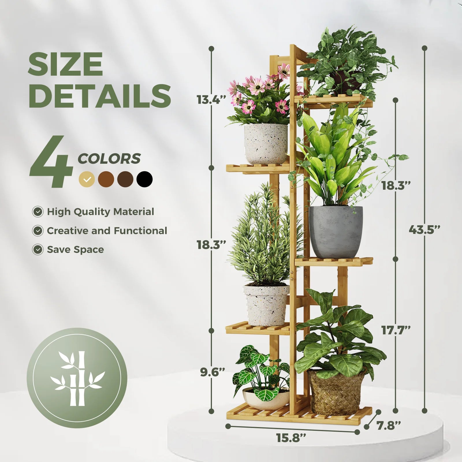 (2 Pack)  5 Tier Plant Stand Indoor, Small Corner Plant Shelf for Multiple Plants, Tiered Bamboo Flower Stand for Window Garden Balcony Home Decor Living Room Bedroom