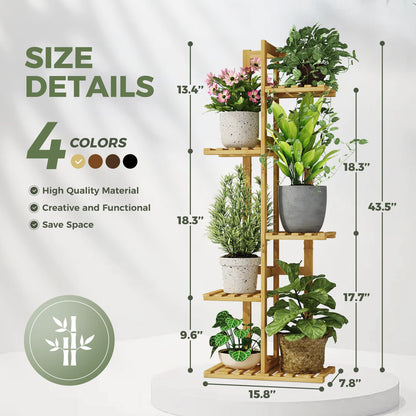 (2 Pack)  5 Tier Plant Stand Indoor, Small Corner Plant Shelf for Multiple Plants, Tiered Bamboo Flower Stand for Window Garden Balcony Home Decor Living Room Bedroom