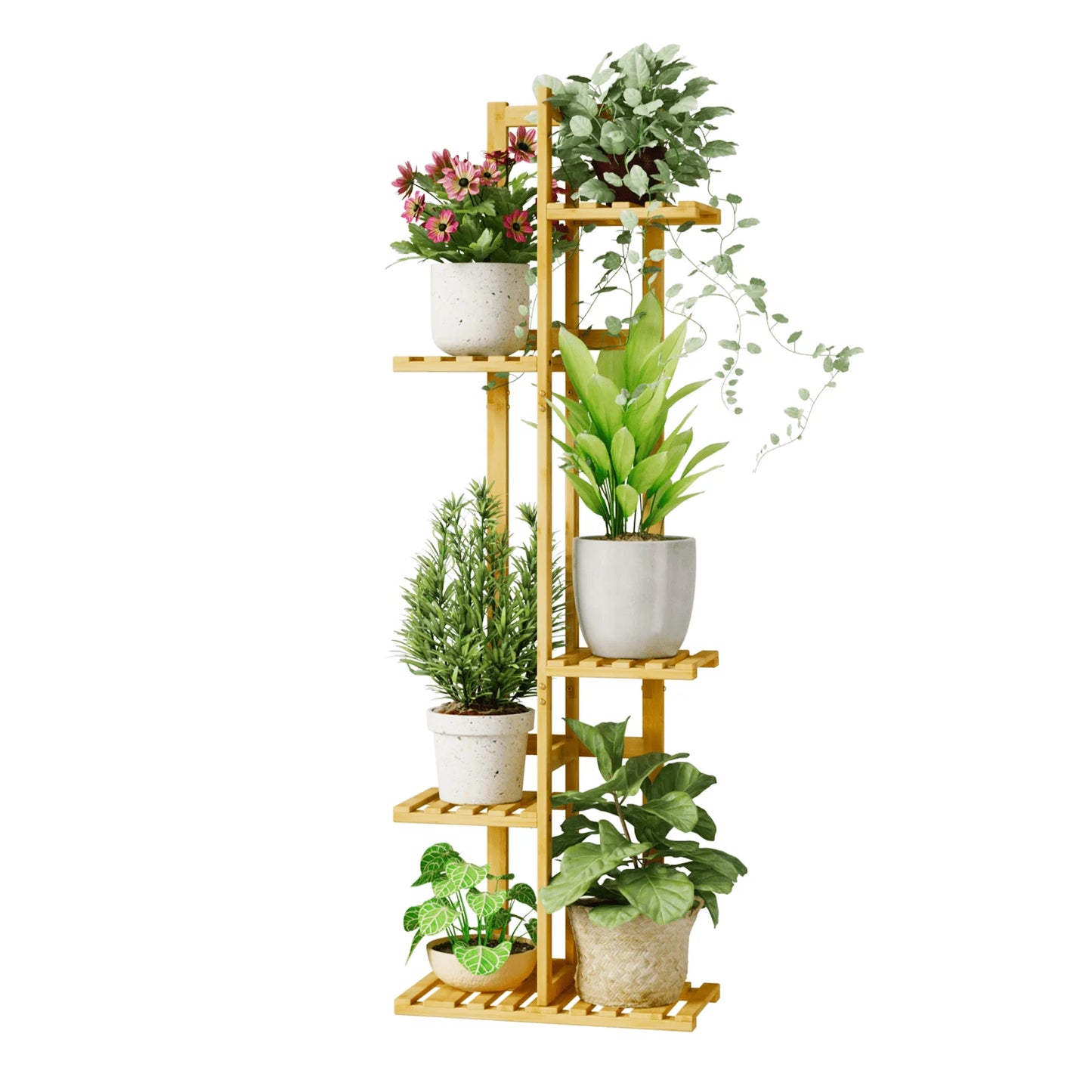 (2 Pack)  5 Tier Plant Stand Indoor, Small Corner Plant Shelf for Multiple Plants, Tiered Bamboo Flower Stand for Window Garden Balcony Home Decor Living Room Bedroom