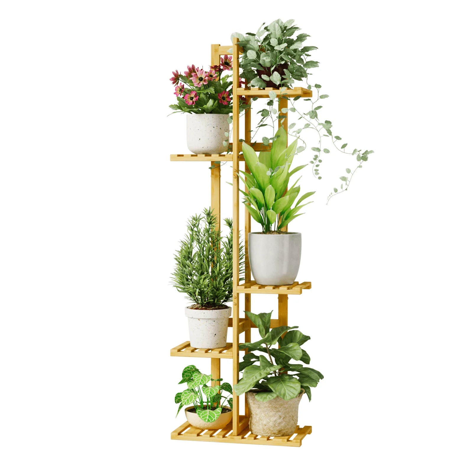 (2 Pack)  5 Tier Plant Stand Indoor, Small Corner Plant Shelf for Multiple Plants, Tiered Bamboo Flower Stand for Window Garden Balcony Home Decor Living Room Bedroom