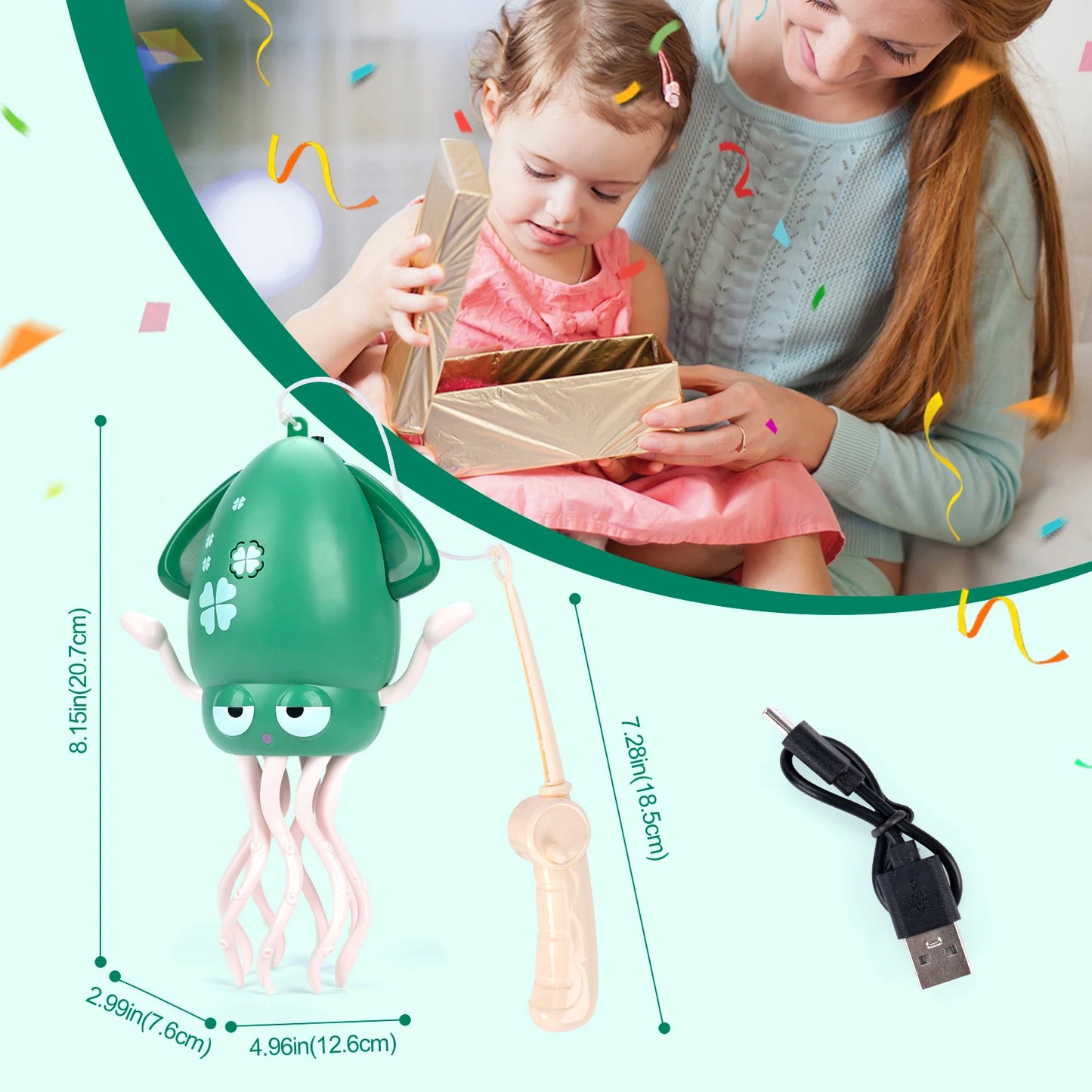 Electronic Dancing Squid Toys with Light&Music Funny Induction Lying Flat Squid Toddler Interactive Development Tummy Time Gifts