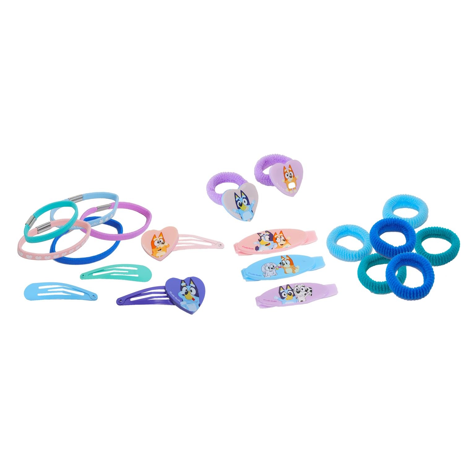 Bluey Hair Accessories Set for Girls - Bundle with Bluey Hair Brush, 3 Snap Clips, 4 Barrettes, 8 Terries, 5 Elastics, and More | Bluey Hair Accessories for Girls