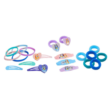 Bluey Hair Accessories Set for Girls - Bundle with Bluey Hair Brush, 3 Snap Clips, 4 Barrettes, 8 Terries, 5 Elastics, and More | Bluey Hair Accessories for Girls