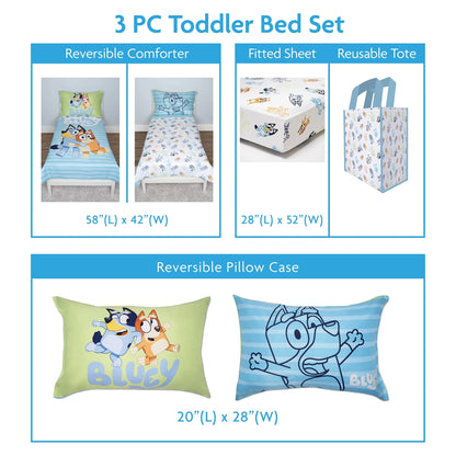 3Pc Toddler Bed Set W/Print Tote Bag -  and Family
