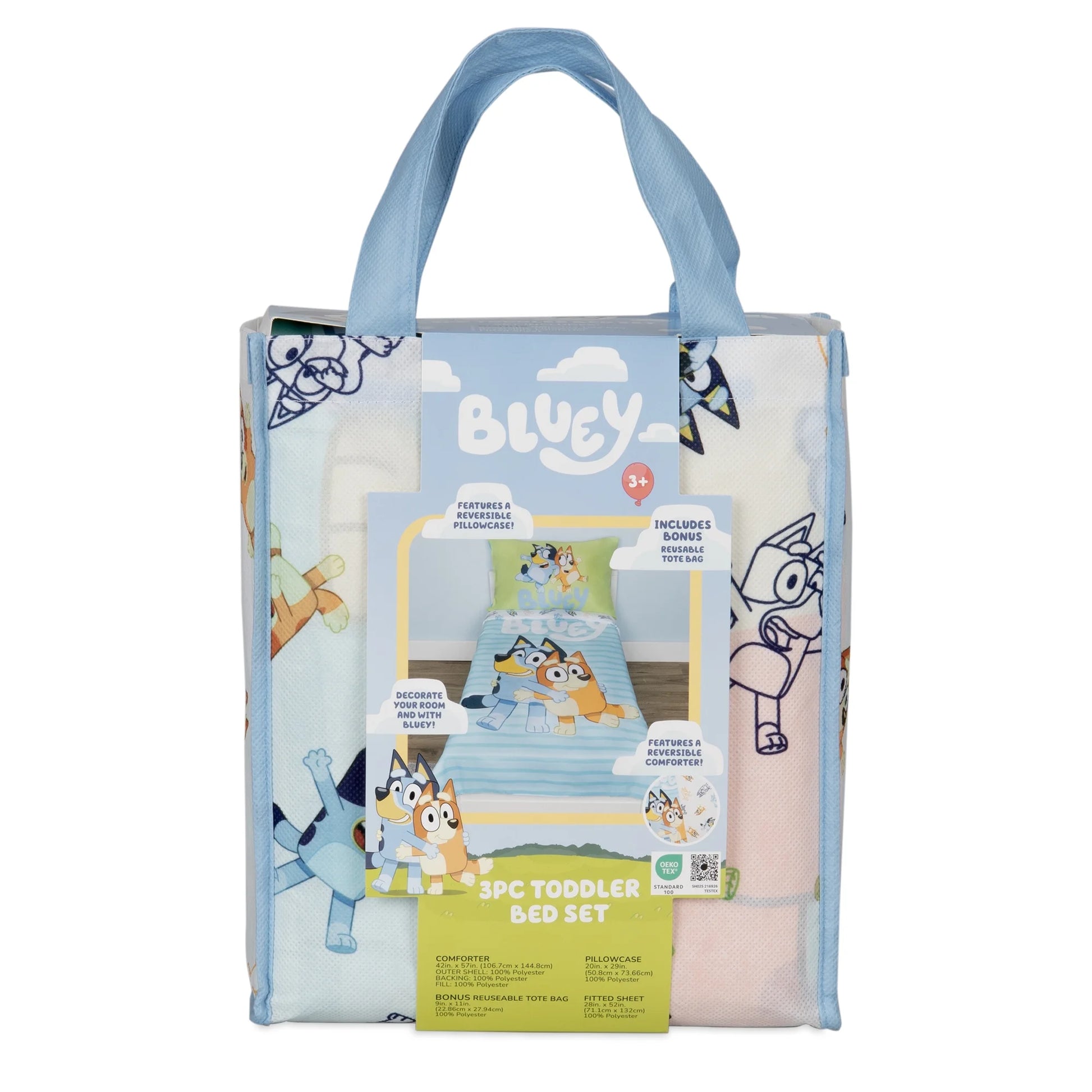 3Pc Toddler Bed Set W/Print Tote Bag -  and Family