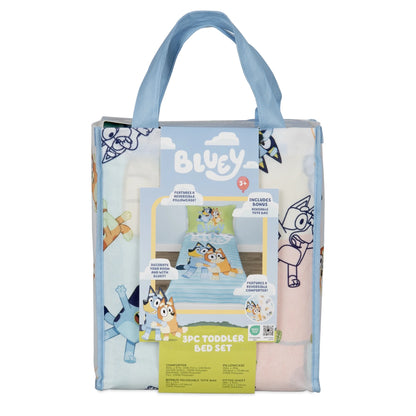 3Pc Toddler Bed Set W/Print Tote Bag -  and Family