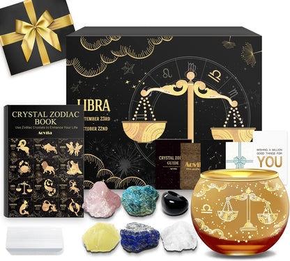 Libra Crystals Gift Set, Libra Zodiac Signs Healing Crystals Birthstones with Horoscope Box Set Libra Astrology Crystals Healing Stones Gifts