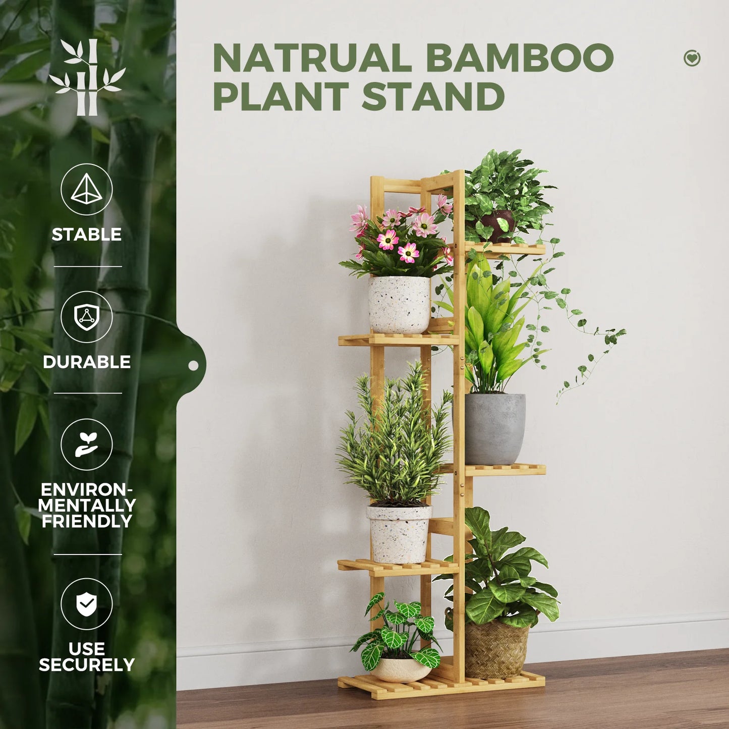 (2 Pack)  5 Tier Plant Stand Indoor, Small Corner Plant Shelf for Multiple Plants, Tiered Bamboo Flower Stand for Window Garden Balcony Home Decor Living Room Bedroom
