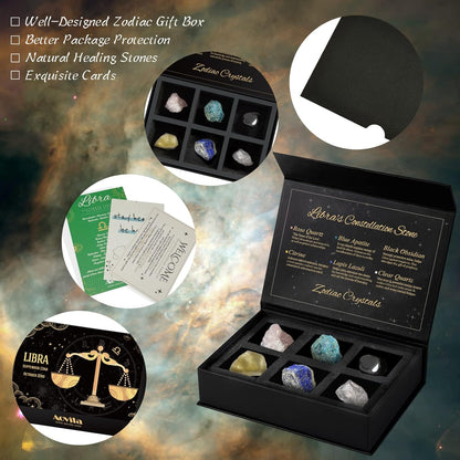 Libra Crystals Gift Set, Libra Zodiac Signs Healing Crystals Birthstones with Horoscope Box Set Libra Astrology Crystals Healing Stones Gifts