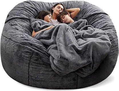 Bean Bag Chairs Giant Bean Bag Cover Only Soft Fluffy Fur Bean Bag 7Ft Dark Grey