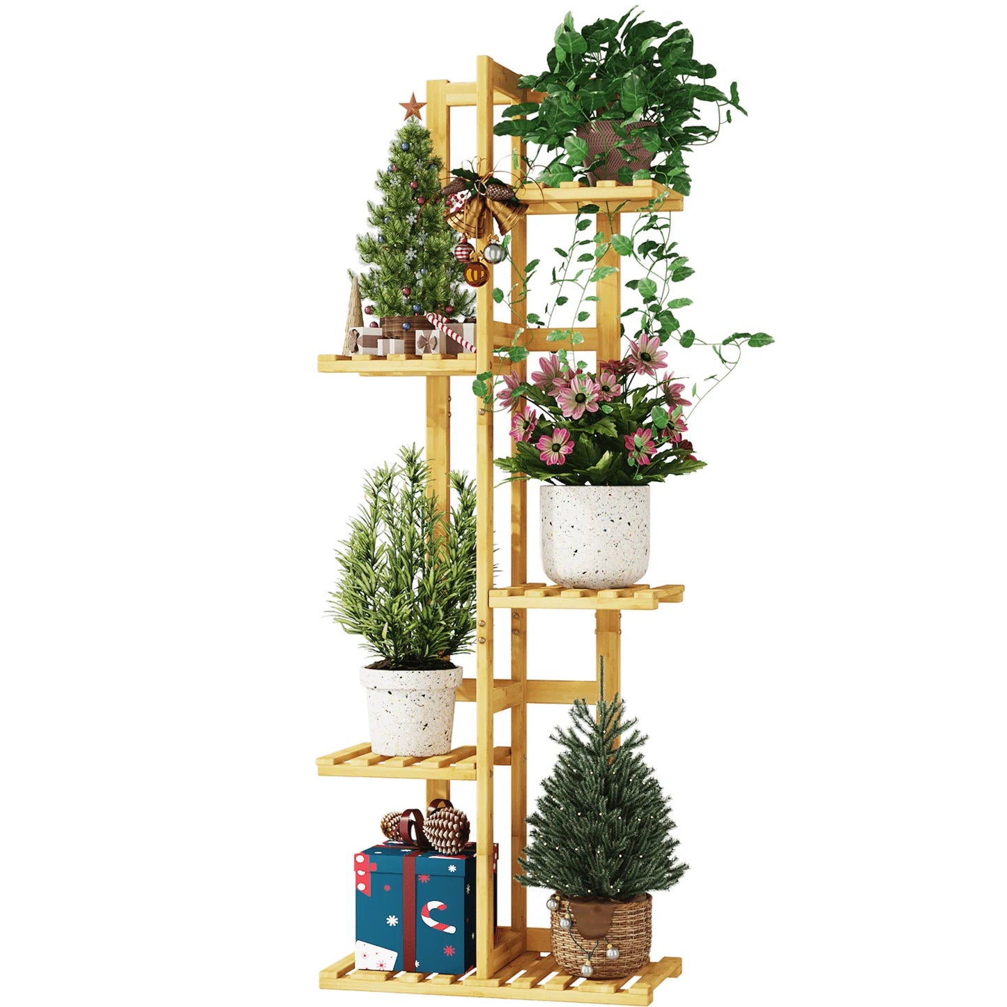 (2 Pack)  5 Tier Plant Stand Indoor, Small Corner Plant Shelf for Multiple Plants, Tiered Bamboo Flower Stand for Window Garden Balcony Home Decor Living Room Bedroom